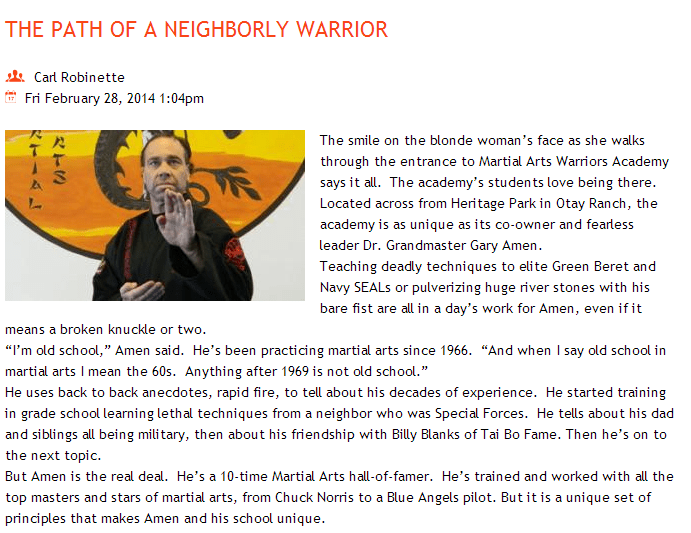 The path of a neighborly&nbsp;warrior